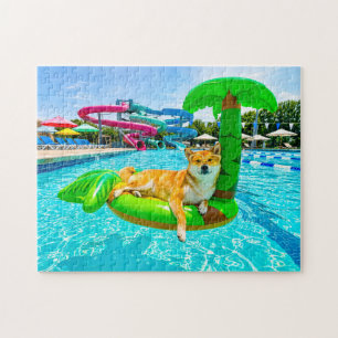 Shiba Inu auf Palmwedel-Schwimmhilfe Puzzle