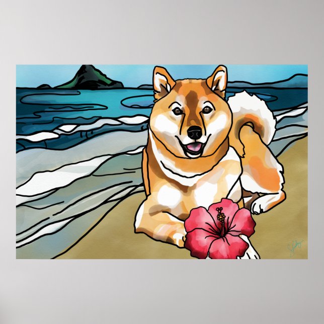 Shiba Inu bei Chinaman's Hat, Hawaii Poster (Vorne)