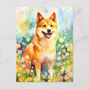 Shiba Inu bunte Wasserfarben-Kunst Postkarte