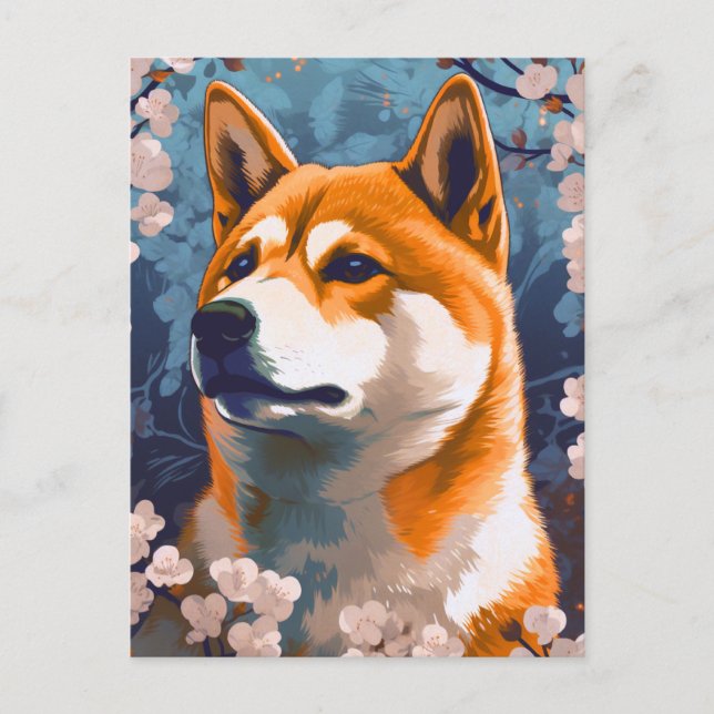 Shiba Inu Cherry Blüten Hunde Kunst Postkarte (Vorderseite)