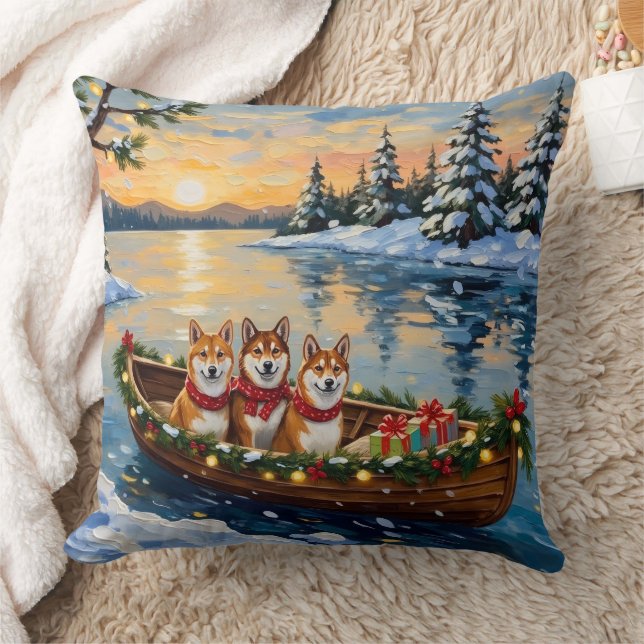Shiba Inu Christmas Boat Holiday Kissen (Decke)