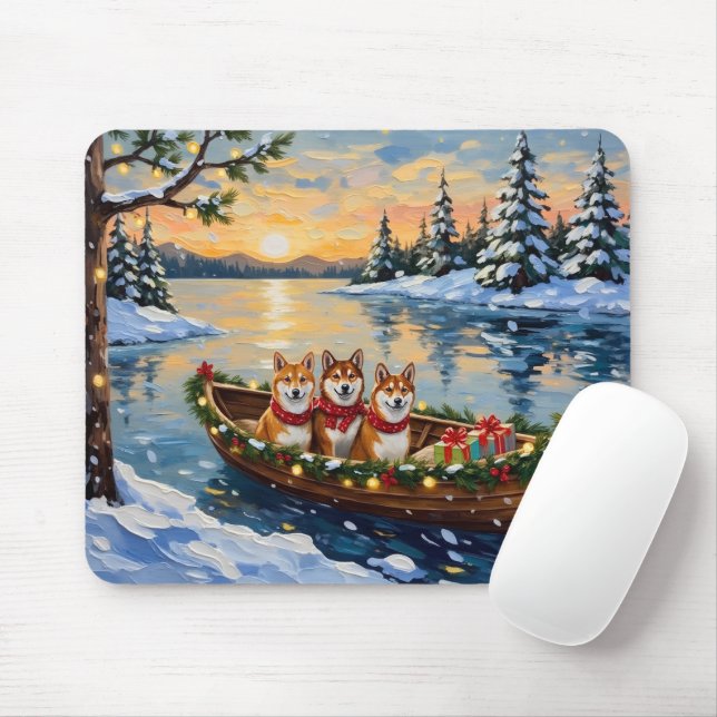 Shiba Inu Christmas Boat Holiday Mousepad (Mit Mouse)