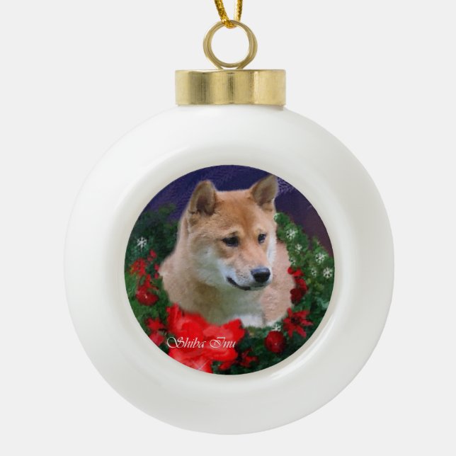 Shiba Inu Christmas Keramik Kugel-Ornament (Vorderseite)