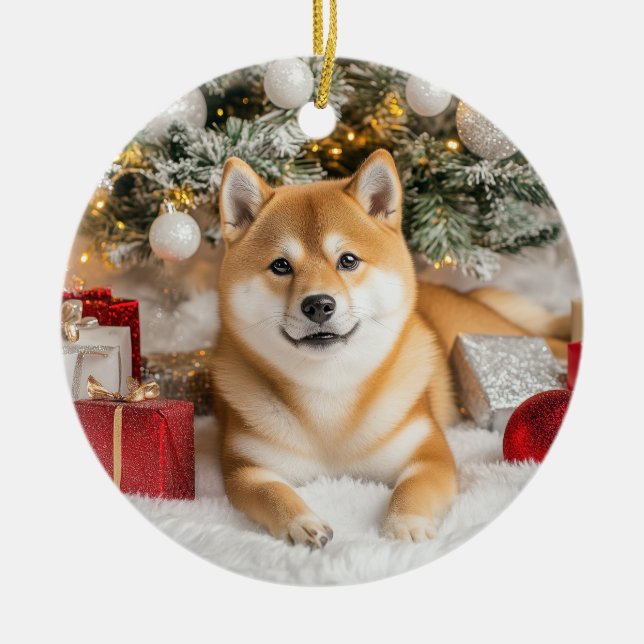 Shiba Inu Christmas Keramik Ornament (Vorne)