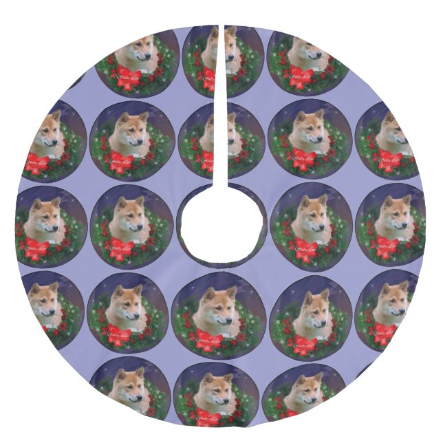 Shiba Inu Christmas Polyester Weihnachtsbaumdecke (Vorderseite)