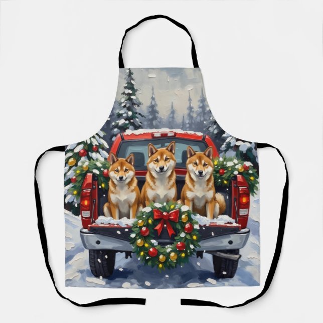 Shiba Inu Christmas Red Truck Holiday Schürze (Vorderseite)
