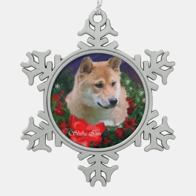 Shiba Inu Christmas Schneeflocken Zinn-Ornament (Vorderseite)