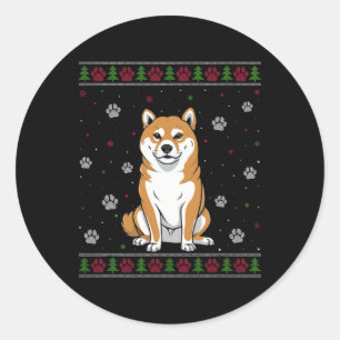 Shiba Inu Christmas Sweater Xmas Haustier Hund Lo Runder Aufkleber