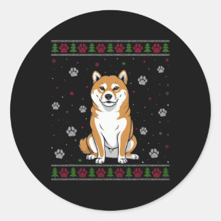 Shiba Inu Christmas Sweater Xmas Haustier Hund Lo Runder Aufkleber