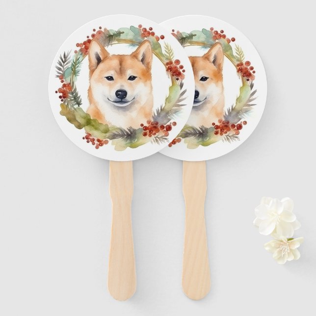 Shiba Inu Christmas Wreath Festivals Fächer (Vorne und Hinten)