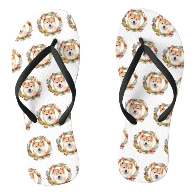 Shiba Inu Christmas Wreath Festivals Flip Flops (Fußbett)