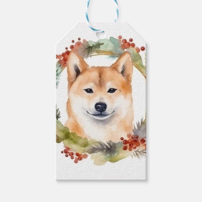 Shiba Inu Christmas Wreath Festivals Geschenkanhänger (Vorderseite)