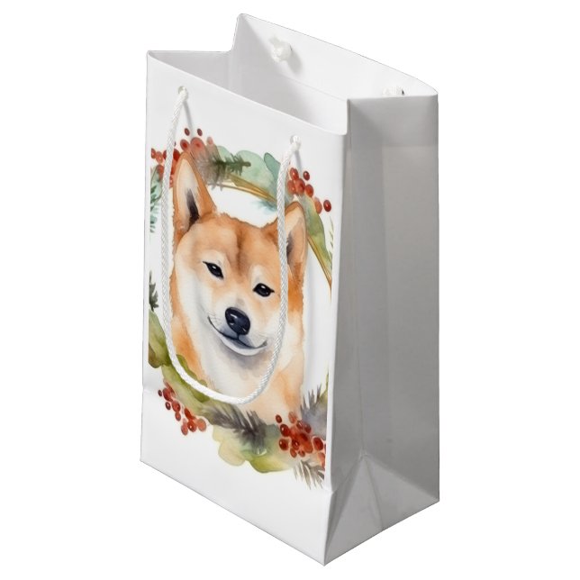 Shiba Inu Christmas Wreath Festivals Kleine Geschenktüte (Vorderseite Schrägansicht)