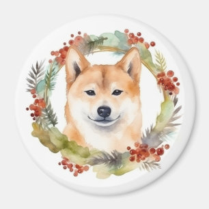 Shiba Inu Christmas Wreath Festivals Magnet