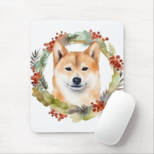 Shiba Inu Christmas Wreath Festivals Mousepad