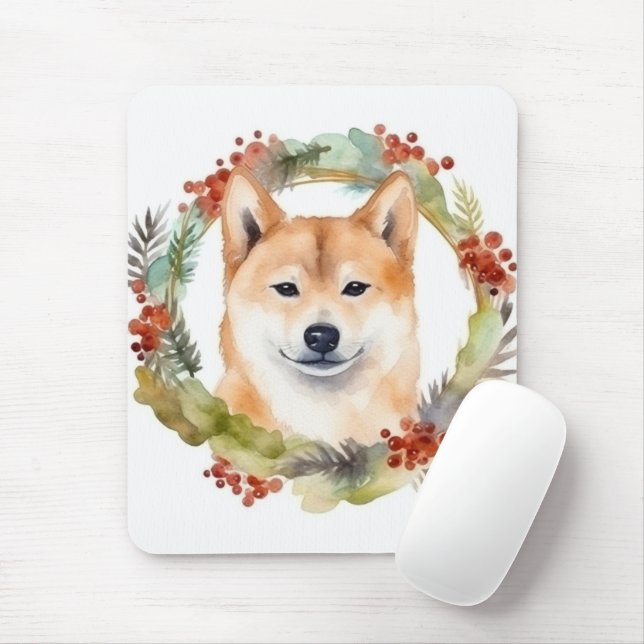 Shiba Inu Christmas Wreath Festivals Mousepad (Mit Mouse)