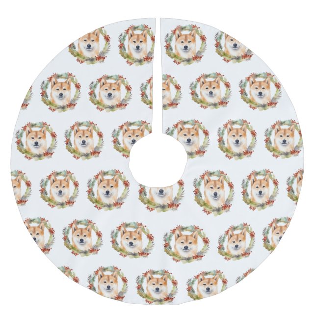 Shiba Inu Christmas Wreath Festivals Polyester Weihnachtsbaumdecke (Vorderseite)