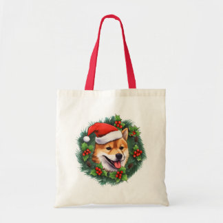 Shiba Inu Christmas Wreath Tote Bag Tragetasche