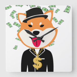 Shiba Inu Crypto Millionaire Square Wall Uhr