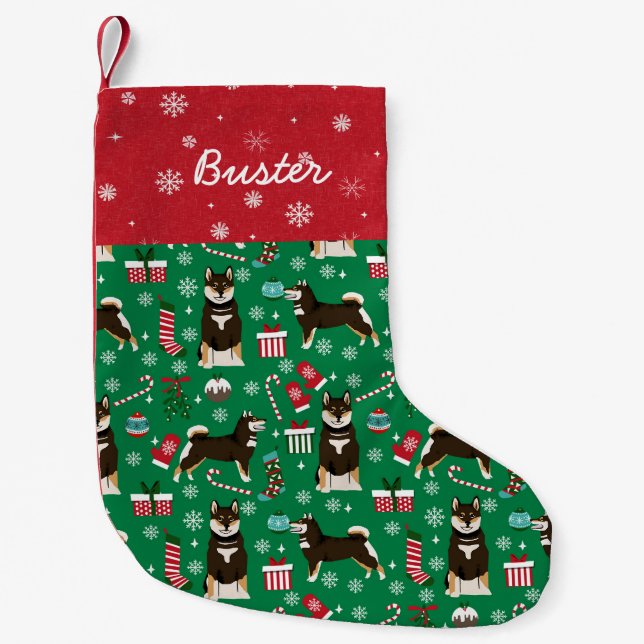 Shiba Inu Custom dog name black and tan Kleiner Weihnachtsstrumpf (Vorderseite)