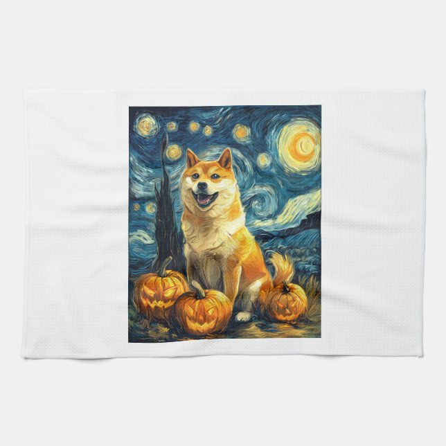 Shiba Inu Cute Dog Halloween Jack O Lantern Pumpki Geschirrtuch (Horizontal)