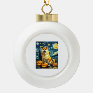 Shiba Inu Cute Dog Halloween Jack O Lantern Pumpki Keramik Kugel-Ornament