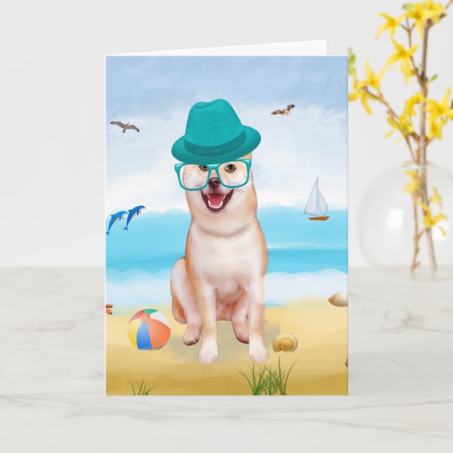 Shiba Inu Dog am Strand Karte (Gelbe Blume)