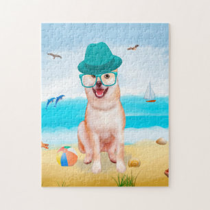 Shiba Inu Dog am Strand Puzzle