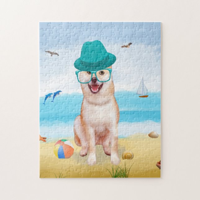 Shiba Inu Dog am Strand Puzzle (Vertikal)