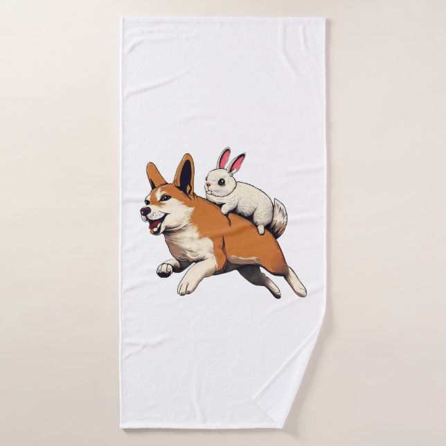 Shiba Inu Dog and Rabbit - Gemeinsam gestalten Badehandtuch (Badehandtuch)