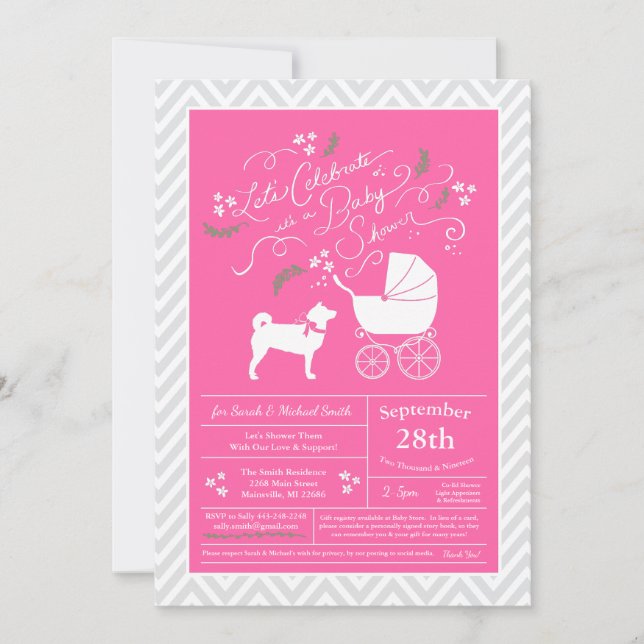 Shiba Inu Dog Baby Shower Girl Pink Einladung (Vorderseite)