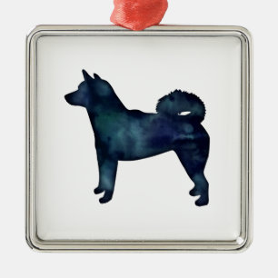 Shiba Inu Dog Black Watercolor Silhouette Ornament Aus Metall