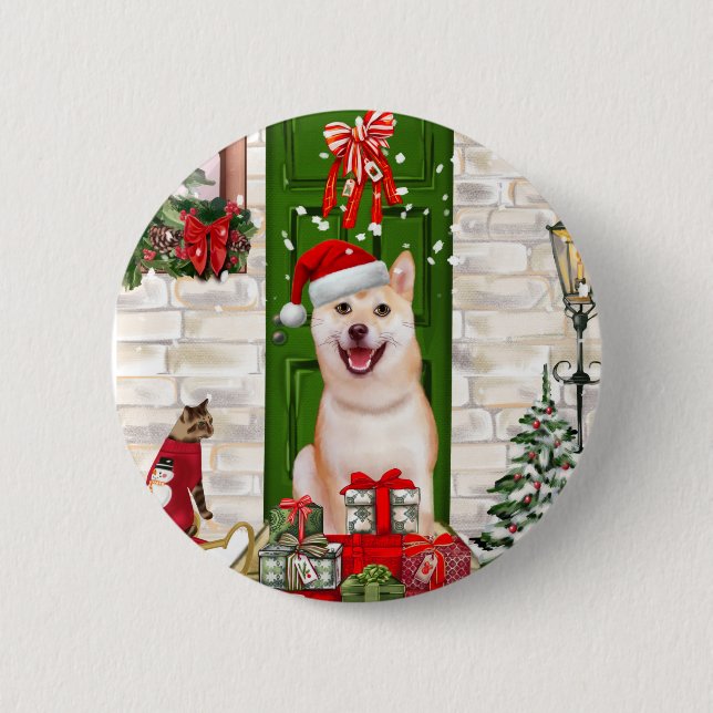 Shiba Inu Dog Christmas Button (Vorderseite)