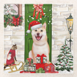 Shiba Inu Dog Christmas Glasuntersetzer
