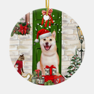 Shiba Inu Dog Christmas Keramik Ornament