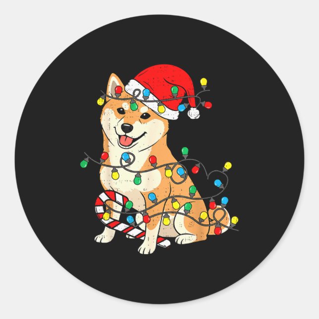Shiba Inu Dog Christmas Lights Santa Xmas Pet Dog  Runder Aufkleber (Vorderseite)