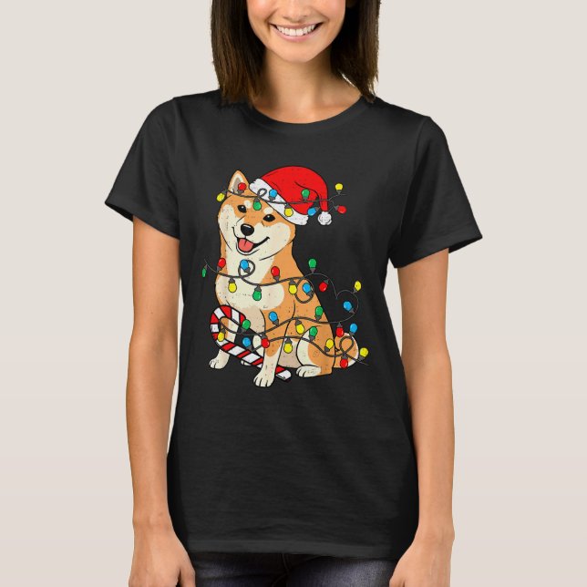 Shiba Inu Dog Christmas Lights Santa Xmas Pet Dog  T-Shirt (Vorderseite)