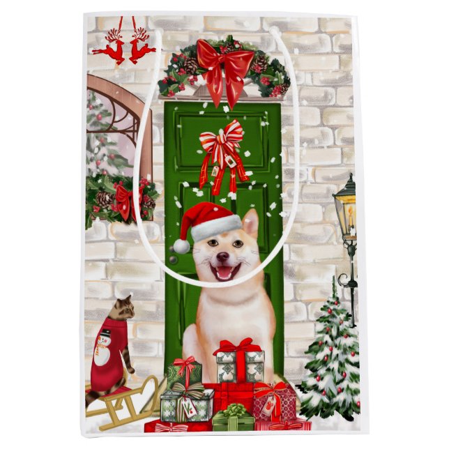 Shiba Inu Dog Christmas Mittlere Geschenktüte (Vorderseite)