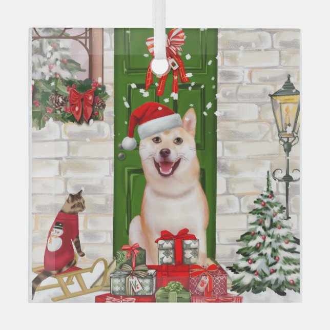 Shiba Inu Dog Christmas Ornament Aus Glas (Vorderseite)