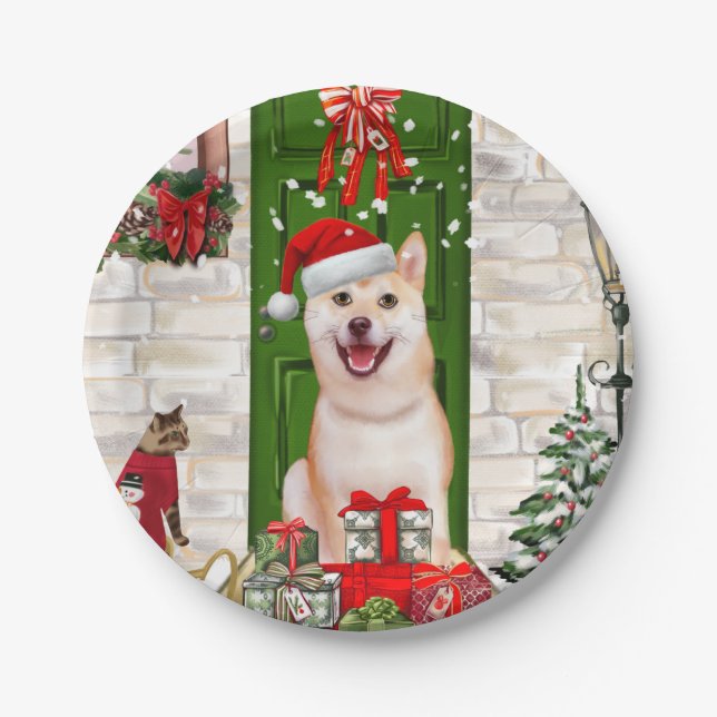Shiba Inu Dog Christmas Pappteller (Vorderseite)