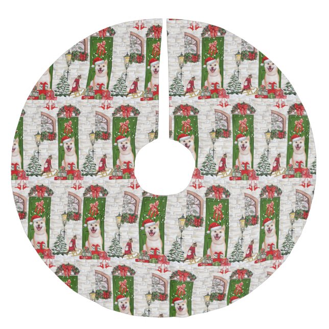 Shiba Inu Dog Christmas Polyester Weihnachtsbaumdecke (Vorderseite)