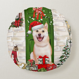 Shiba Inu Dog Christmas Rundes Kissen