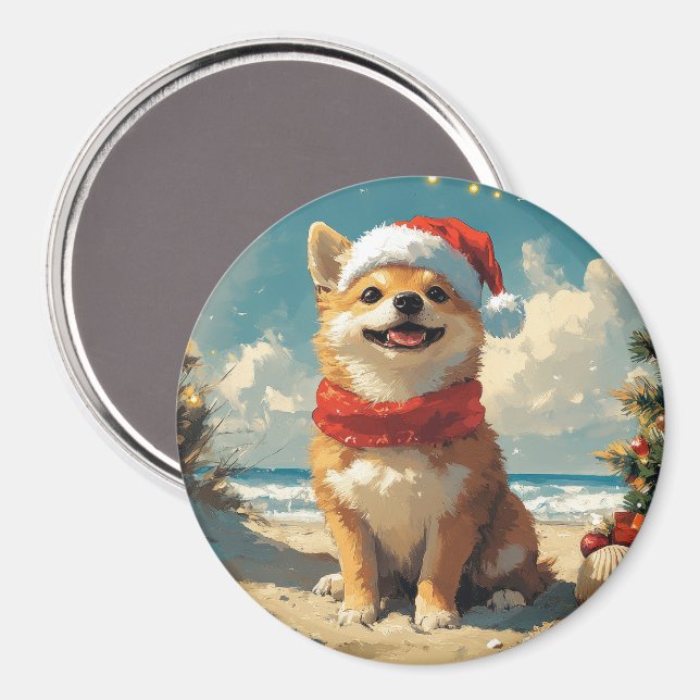 Shiba Inu Dog Christmas Vintag Beach Magnet (Vorderseite/Rückseite)