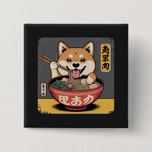 Shiba Inu Dog Eating Ramen Button