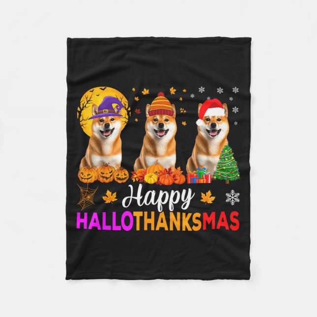 Shiba Inu Dog Halloween Christmas Hallothanksmas  Fleecedecke (Vorderseite)