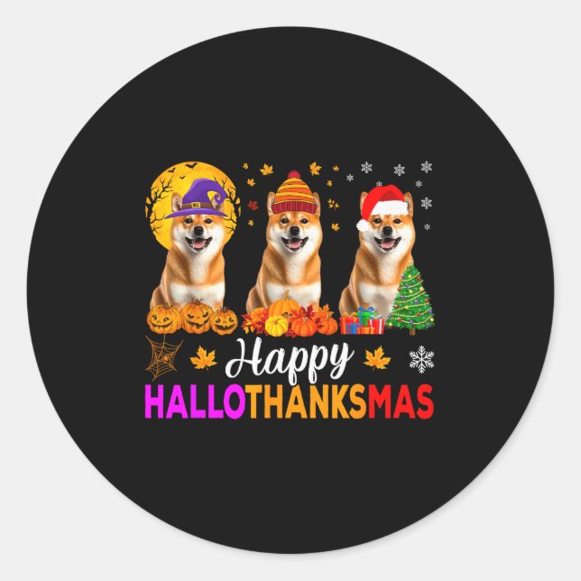 Shiba Inu Dog Halloween Christmas Hallothanksmas  Runder Aufkleber (Vorderseite)