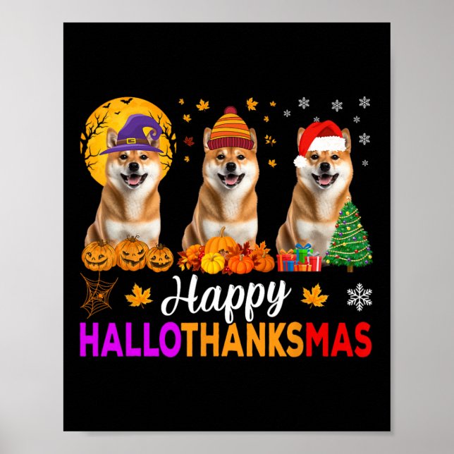 Shiba Inu Dog Halloween Weihnachtshanksmas 1 Poster (Vorne)