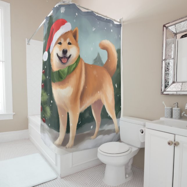 Shiba Inu Dog in Schnee Weihnachten Duschvorhang (Beispiel)