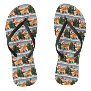 Shiba Inu Dog in Schnee Weihnachten Flip Flops