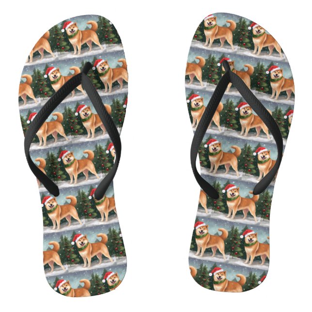 Shiba Inu Dog in Schnee Weihnachten Flip Flops (Fußbett)